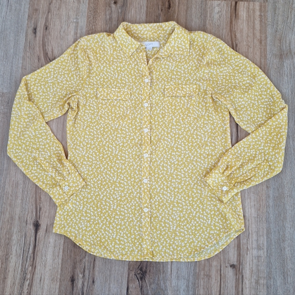LOFT Women's Yellow Floral Blouse
